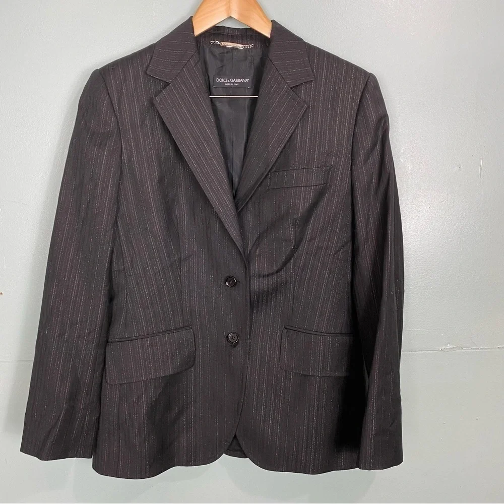 Dolce & Gabbana Pinstripe Metallic Blazer Sz 48‎ or US 38 Black Read Description